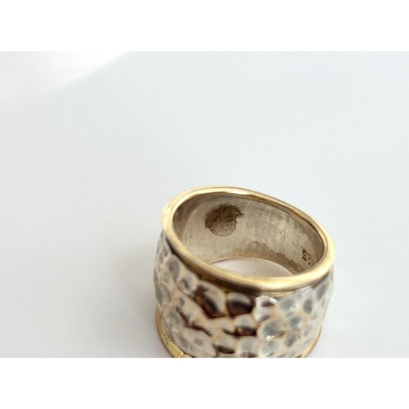 Hammered Dual Sterling Silver & Gold Toned Chunky Cigar 925 Vintage Ring sz 5.75 - Picture 8 of 10